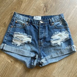 One Teaspoon Hawks Distressed Denim Shorts
